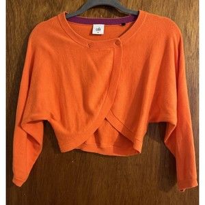 Cabi Shrug Cropped Cardigan Sweater Sz S Orange Cotton Two Button 3/4 Sleeve